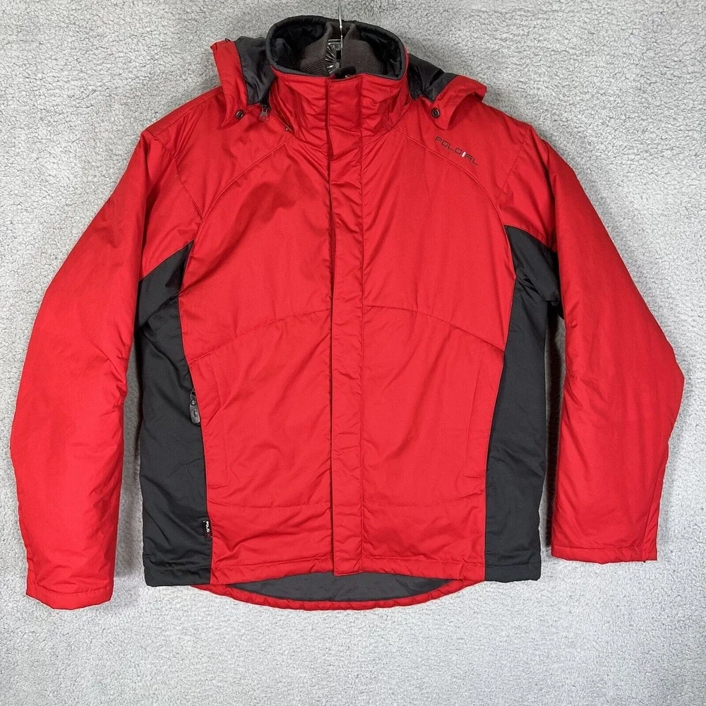 Vintage Polo Ralph Lauren Jacket Mens Large Red Black Full Zip Insulated Hooded